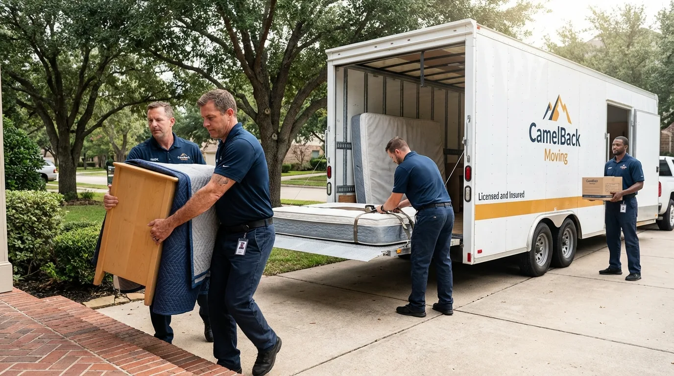 Crew loading residential truck for cross-state move from Seneca, MO