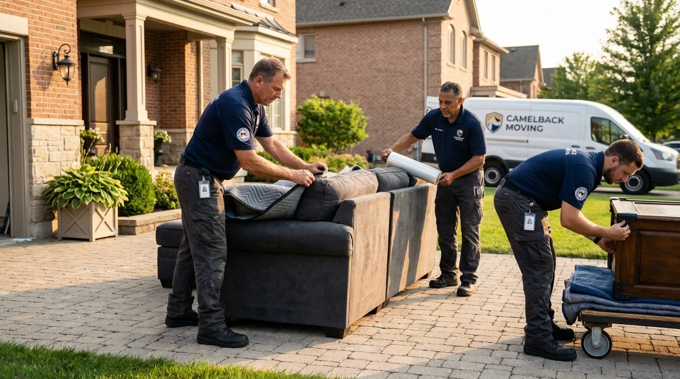 Large estate moving crew wrapping furniture in Seneca, MO